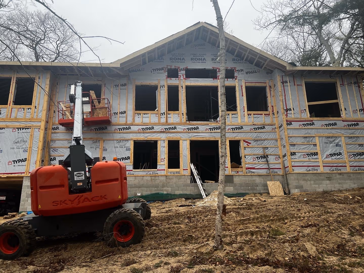 Exterior custom home under construction in Sudbury