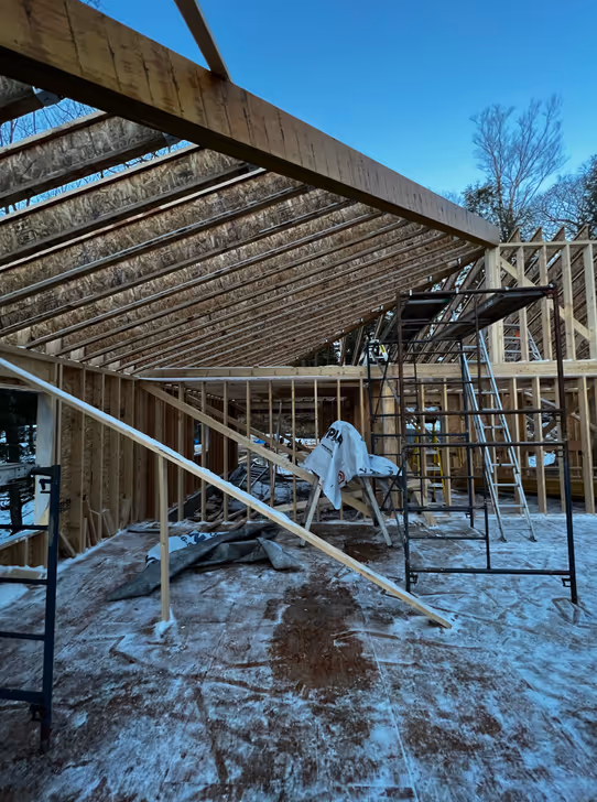 Detailed view of precision wood framing for a home in Sudbury